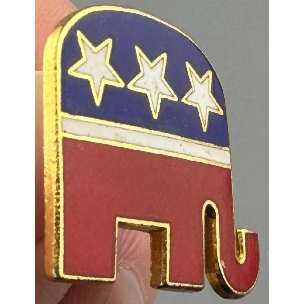 Vintage Pin Republican GOP Elephant Red White Blue Enamel Political Lapel Pin 1